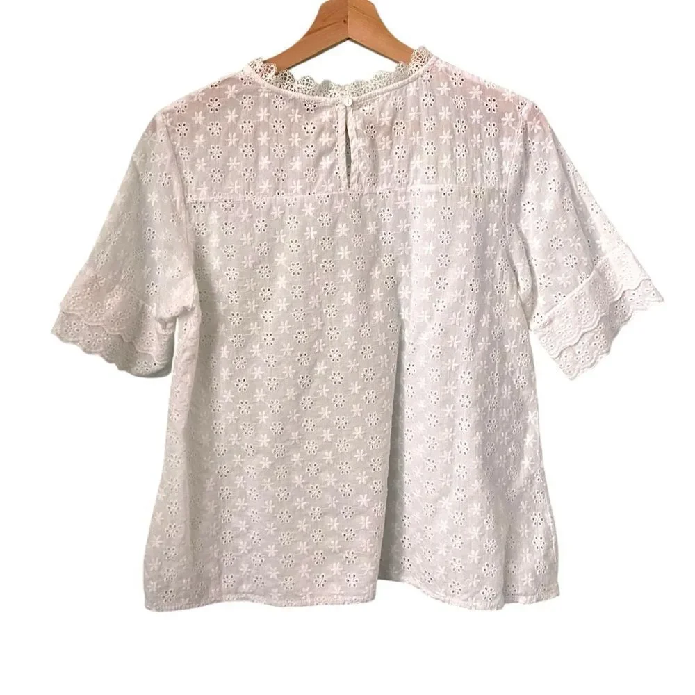 Miss Kelly 1999 White Eyelet Lace/Floral Top in Size Large - Picture 2 of 8